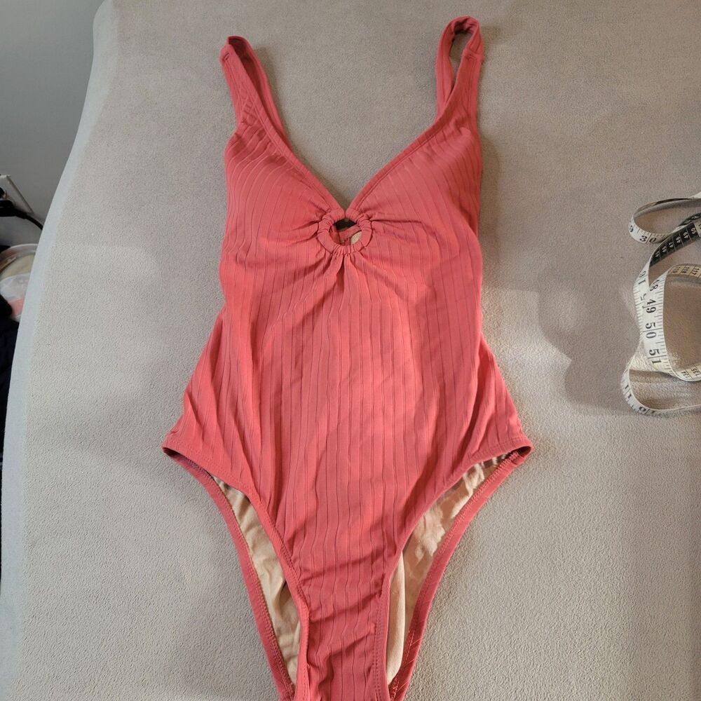 Kona Sol Swimsuit One Piece Wide Ribbed Ring Medium Coverage Red Size M